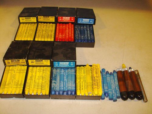 8 boxes dixon lumber crayons yellow blue red &amp; holders chucks for sale