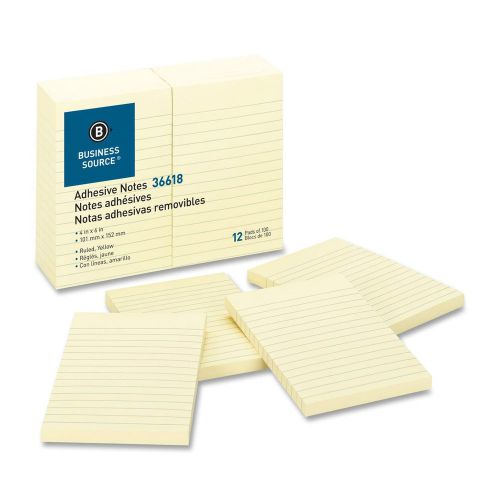 Business source/sparco sticky notes ruled 100 sh/pad 4x6 yellow colors 5 pads for sale