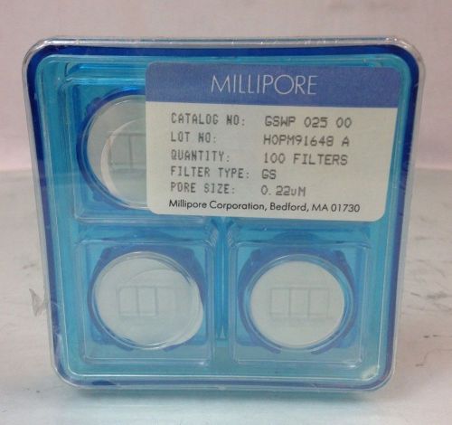 Millipore filters cat# gswp 025 00  pore size 0.22, pkg/100 ea for sale