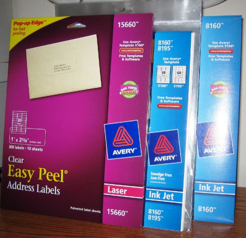 (18) Avery Clear White Address Labels for Laser &amp; Ink Jet - 15660, 8160, 8195