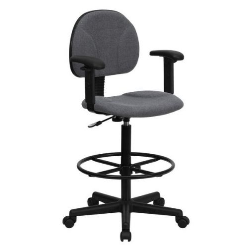 Lot of 14 Flash Furniture Gray Fabric Ergonomic Drafting Stool With Arms