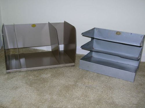 2 Vtg Curmanco Metal Steel Desk Book or File &amp; Folder Organizers, In-Out Box