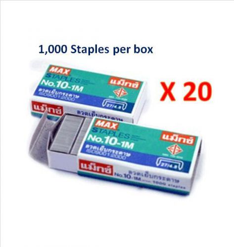 20 BOX MAX STAPLER STAPLES NO 10 - 1M 5 MM MINI 1000 STAPLES OFFICE &amp; HOME