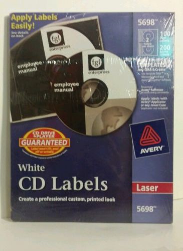 AVERY 5698 CD Laser Labels, 100 Disc Labels 200 Spine Labels White