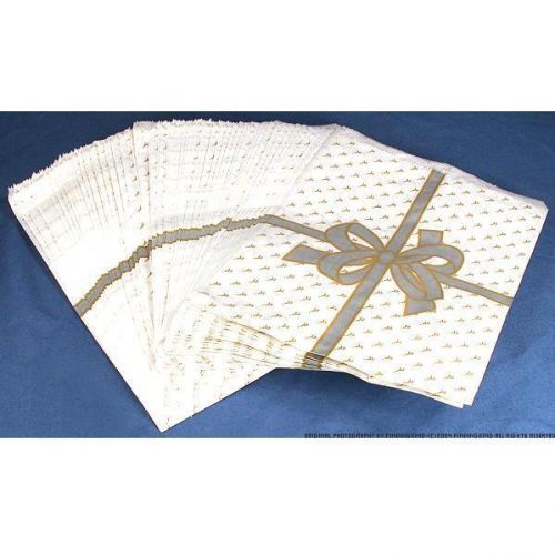 Paper Gift Bags White &amp; Silver Color Bow 11&#034; 100Pcs