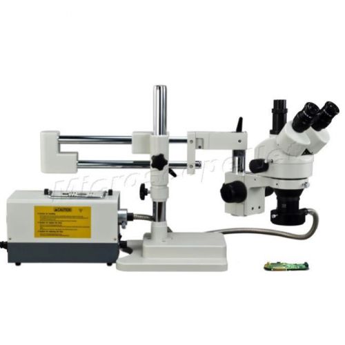 Stable trinocular stereo zoom 150w fiber light boom stand microscope 3.5x-90x for sale