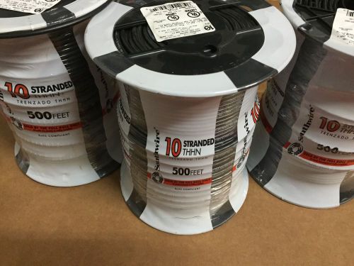 New! black 10 awg gauge stranded 500 ft building wire, 600v, 30a, thhn southwire for sale