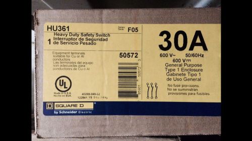 NEW!!! SQUARE D HU361 HEAVY DUTY SAFETY SWITCH 30 AMP  600V 50/60 HZ