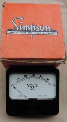 New simpson m-7981-1 dc volts meter 1000 ohm/ 0 to 60 volts, panel mount for sale