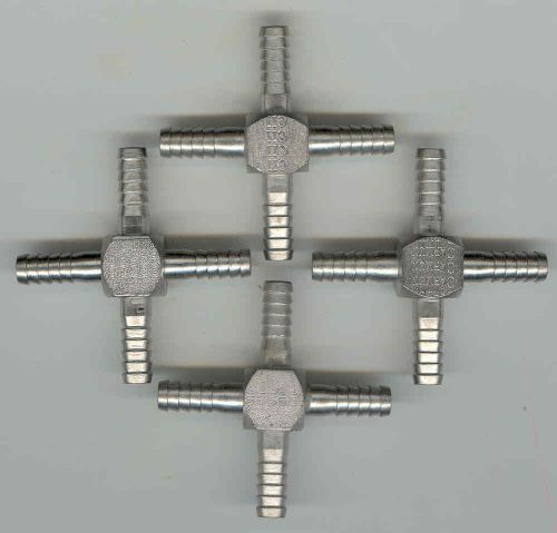 Four Stainless Steel (Crosses) Fittings for Beer Systems or Coke/Pepsi Systems.
