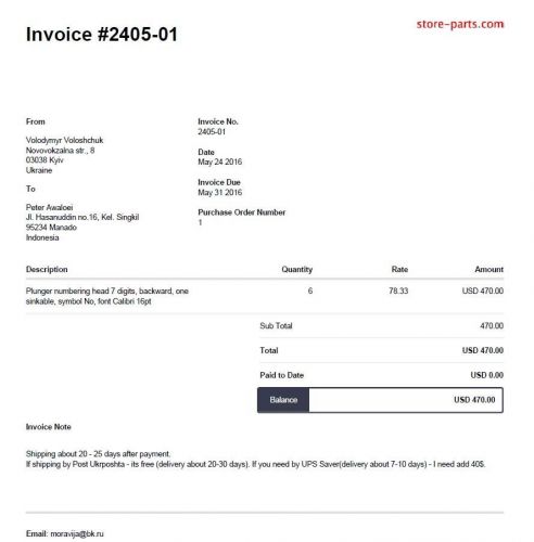 Invoice for Mr Peter