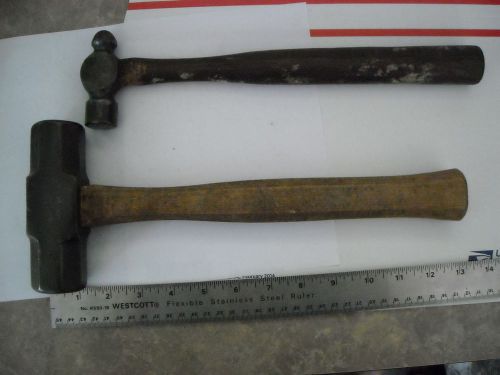 2 VINTAGE PLUMB HAMMERS--48 OZ. SLEDGE AND 12 OZ. BALL PIEN--GOOD USED COND.-USA