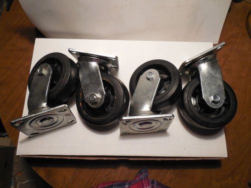 5&#034;x2&#034; heavy duty rubber tread - cast iron core swivel caster 400 lbs cap ( 4 ) for sale