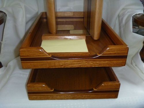 Bookends, In/Out Boxes and Note Holder Hand Made Wooden Office Desk Set