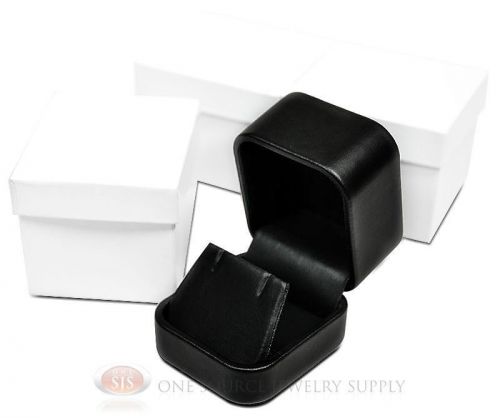 3 Piece Round Corner Black Leather Earring Jewelry Gift Box 2&#034; x 2 3/8&#034; x 1 3/4&#034;