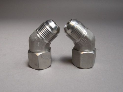 Lot of 2 Parker Hannifin 316 SS SAE 45° Flare Tube Fitting 45° Elbow Swivel Nut