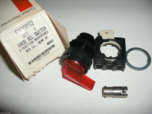 CUTLER HAMMER E22SBG2 KNOB SELECTOR SWITCH 3 POSITION MAINTAINED RED ILLUMINATED