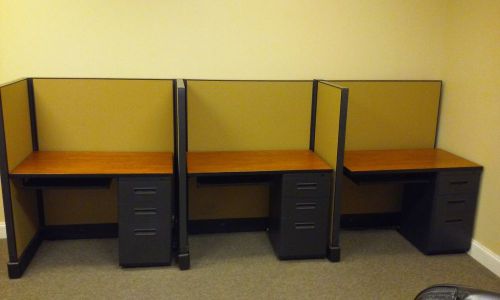 Office Cubicles set of (3) desks &amp; 3 drawer file cabinets