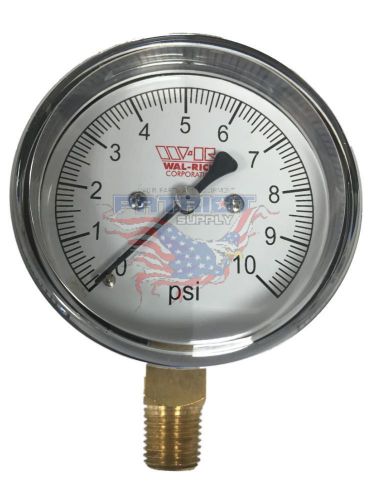 0-10 PSI Diaphragm Gas Pressure Test Gauge 2-1/2&#034; Dial X 1/4&#034; Bottom Mount