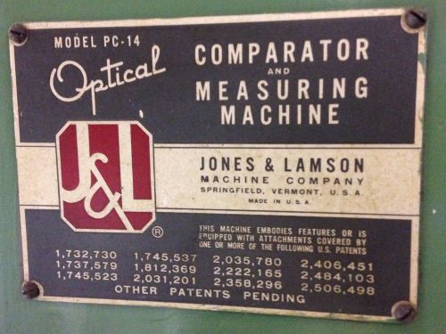 JONES &amp; LAMSON  OPTICAL COMPARATOR &amp; MEASURING MACHINE