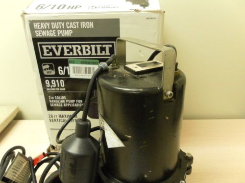 Everbilt 0.6 hp 6/10 heavy duty cast iron sewage pump ese60w-hd 9,910 gph for sale