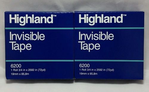 3M Highland Invisible Tape 2 Rolls 3/4&#034; X 2592&#034; (72 yd) 3&#034; Core 6200