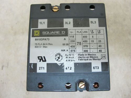 Square D 8910DPA73 Series A Starter Contactor 75A/600V/3-Pole