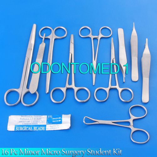 16 PC MINOR MICRO SURGERY STUDENT KIT VETERINARY SURGICAL DENTAL INSTRUMENTS
