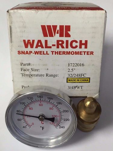 WAL-RICH 1722016 2.5&#034; FACE SNAP-WELL THERMOMETER 32-248 DEG F