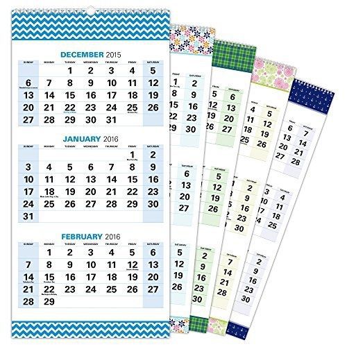 2016 Wall Calendar ASSORTED DESIGNS, 3 month view, 13&#034; x 27&#034;, by Global Printing