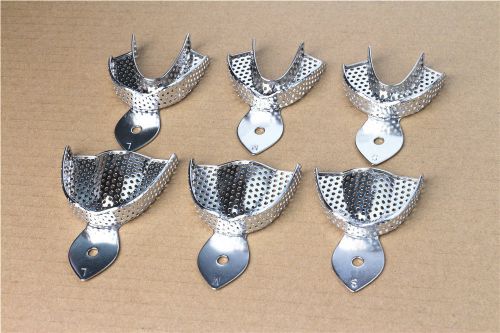 6pcs stainless dental impression trays perforated autoclavable upper lower l/m/s for sale