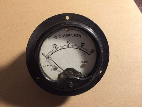 Vintage Roller-Smith DC Amperes Meter Measures 0-80 Type TD Gauge