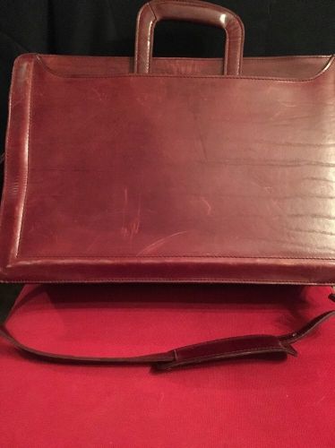 Vtg Leather 100% Genuine Suitcase Burgundy Shoulder Bag Computer Korea