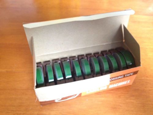 702 Green Embossing Label Tape 1/4&#034; Vintage Box of 10 Duramatic