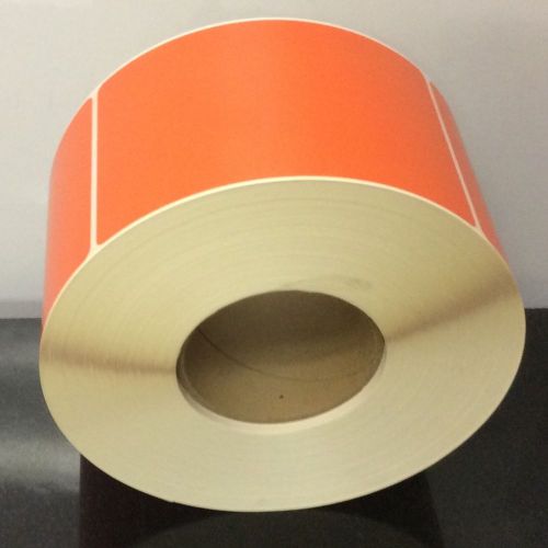 NEW CASE OF 4 ROLLS ORANGE THERMAL TRANSFER LABELS 4&#034; X 6&#034; 1000 PER ROLL 3&#034; CORE