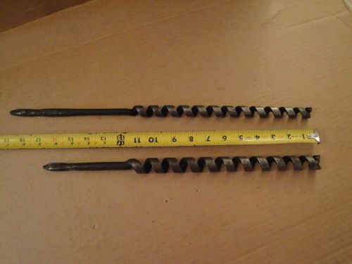 2 Long Augers Electrician Bell Hanger Wood Bits 7/8&#034;x16 1/2&#034; &amp; 3/4&#034;x19&#034; Long VG+