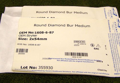 STRYKER ROUND DIAMOND BUR MEDIUM REF# 1608-6-87..SET OF 2 UNITS
