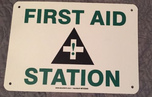 Plastic Safety Sign Accuform  &#034;first Aid Station&#034; With Graphic 7&#034; Length 10&#034;