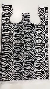 Zebra Print T-Shirt Bags 200pc 11.1/4&#034;W x 6&#034;D x 21.1/2&#034;H