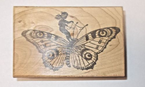 Butterfly rider rubber stamp fantasy wood mounted Enchanted Creations art stamps