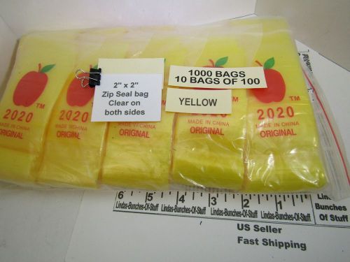 1000 yellow clear 2&#034; x 2&#034; 2 mill plastic zip seal bags new! for sale