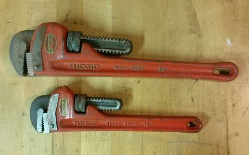 Ridgid Pipe Wrench Lot 10&#034; and 14&#034; inch USA Except Condition