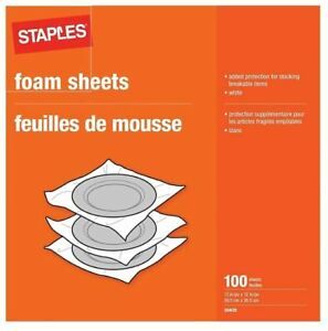 Staples 12 x 12 Foam Sheets, 12&#034; x 12&#034;, 100 Sheets/Pack -30435 for Moving Dishes