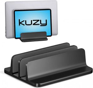 Kuzy Vertical Laptop Stand Adjustable Double Dock Black