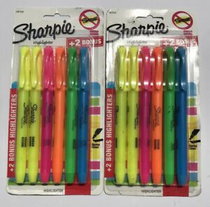 12X Sharpie Highlighter Blue Green Orange Pink Yellow Neon Smear Guard Quick Dry