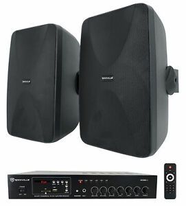 Rockville Commercial/Restaurant Bluetooth Amplifier+(2) Black 6.5&#034; Wall Speakers
