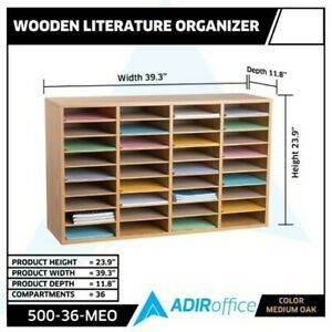 ADIROFFICE ADI500-36-MEO 36-Compartment Wood Adjustable Paper Sorter Literature