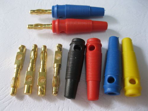 60 pcs 4mm Banana Plug Connector Gold Plated 4 Color Red Black Blue Yellow 56mm