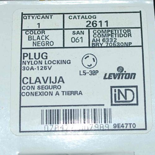 Leviton 30A/125V L5-30P, 2P, 3W, Locking Plug-(NIB)
