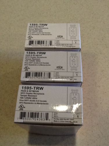 LOT OF 3 NEW PASS &amp; SEYMOUR 1595-TRW 15AMP TAMPER GFI WHITE OUTLETS